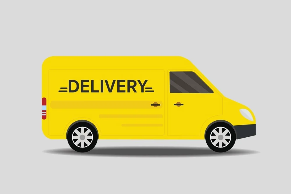An illustration of a yellow delivery van